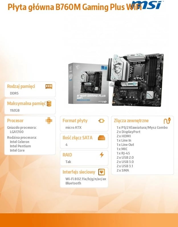 Pllakë amë MSI B760M GAMING PLUS WIFI, LGA1700, DDR5, micro ATX