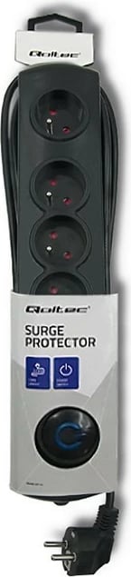 Prizë mbrojtëse Qoltec 50271, 5 dalje, 3m, e zezë