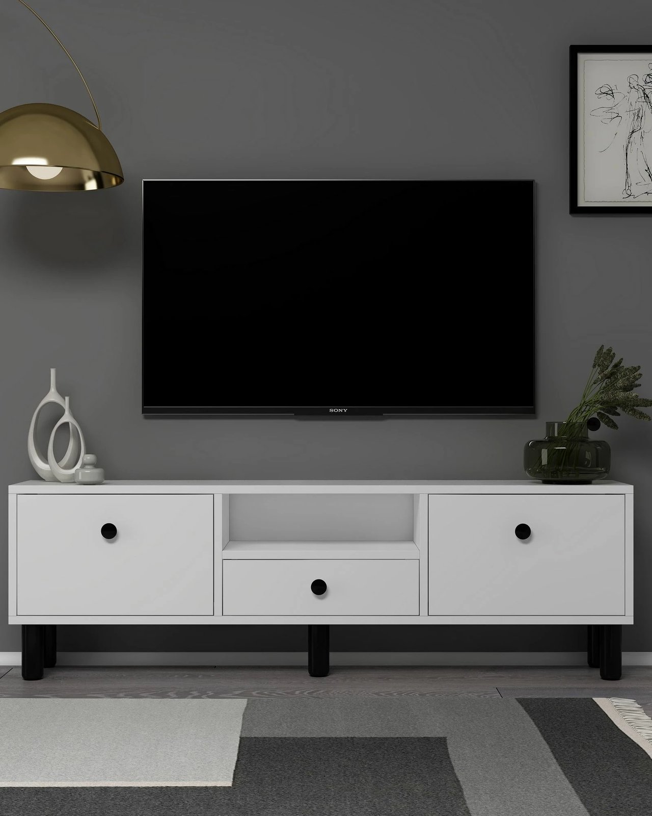 Komodë TV Skye Decor, 1310-DROP-1, e bardhë, e zezë