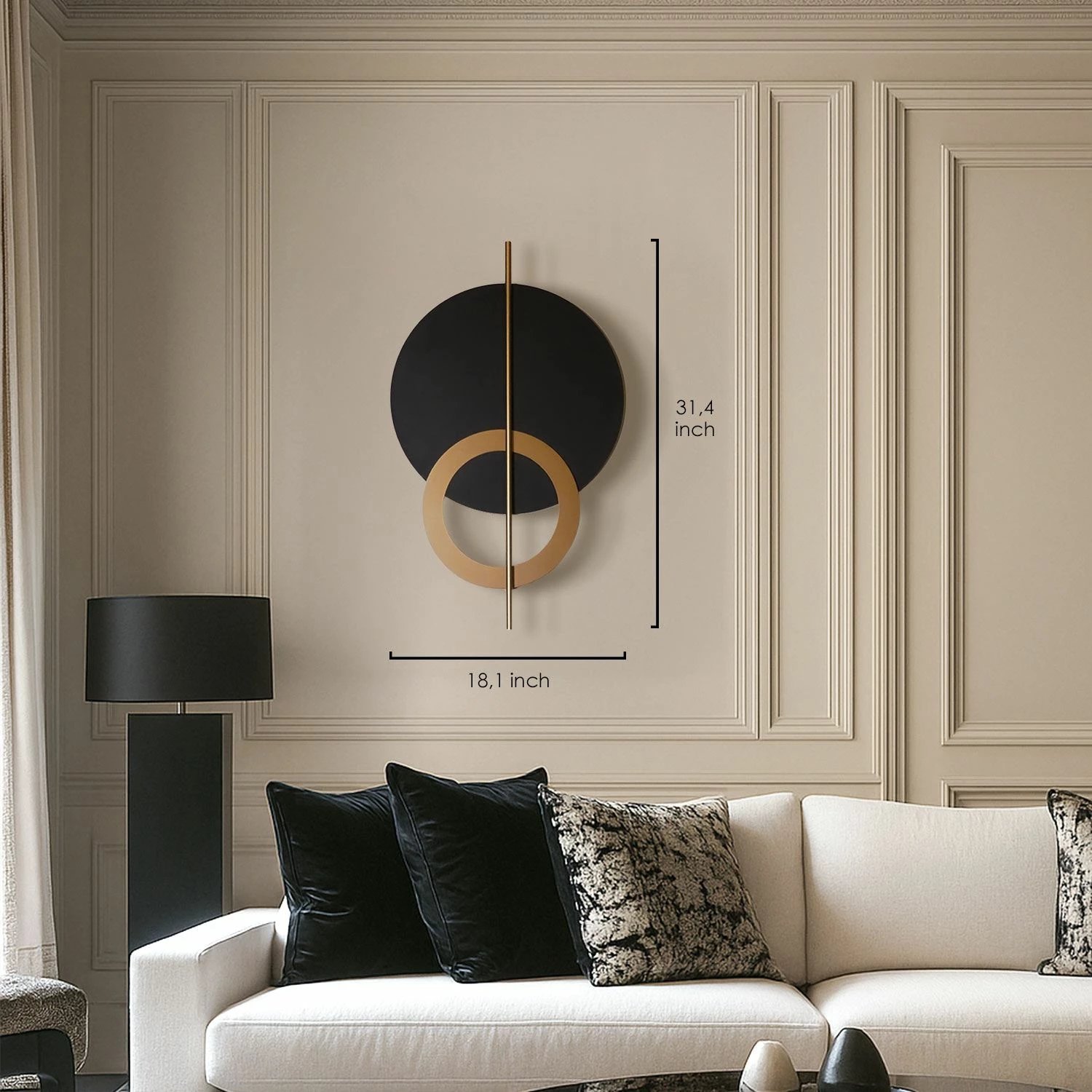 Aksesor dekorativ metalik për mur Wallity, Hyperion, i zi dhe ari, 46x80cm