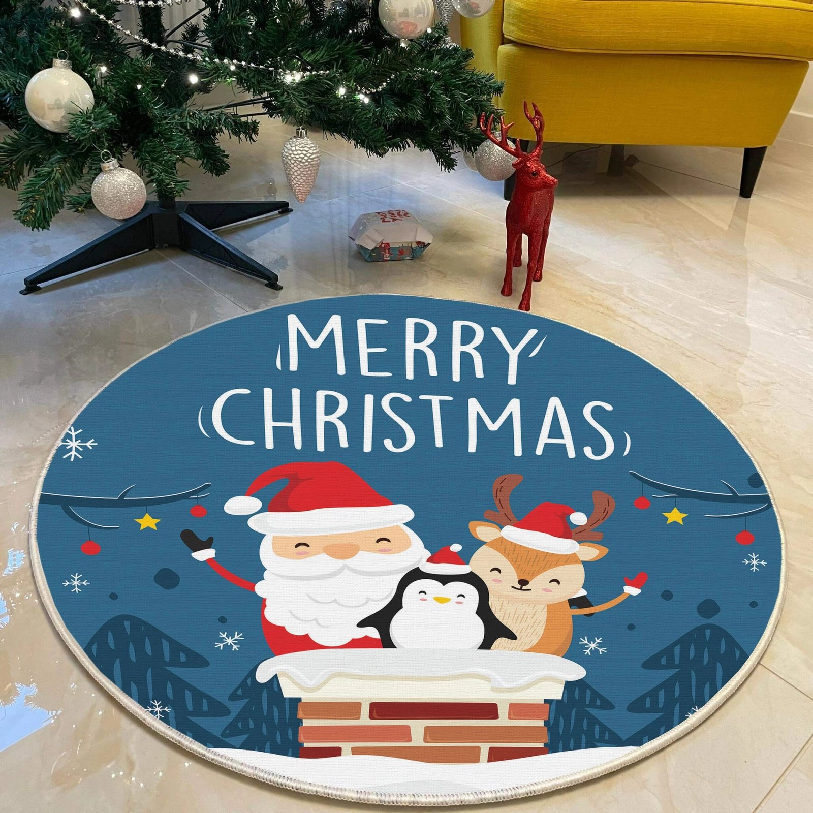 Qilim i rrumbullakët, shumëngjyrësh, tematikë Krishtlindjesh, 80cm, Conceptum Hypnose, Woopamuk463