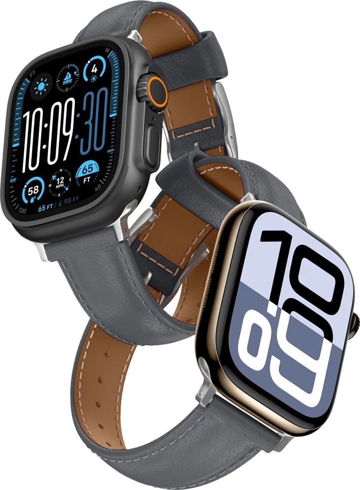 Rrip lëkure për Apple Watch AmazingThing Class Band, 45/46/49 mm, Gri
