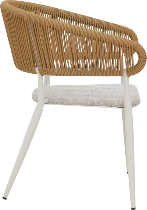 Karrige alumini Raven e grumbullueshme, kornizë e bardhë, tekstilene natyrale-rattan, 57x62x78cm