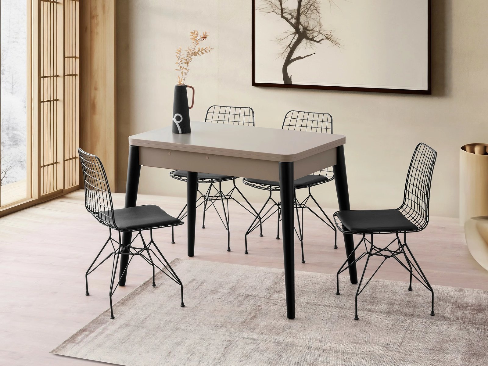 Tavolinë ngrënieje me zgjatje, ngjyrë moka e çelët, Dolunay - 1285