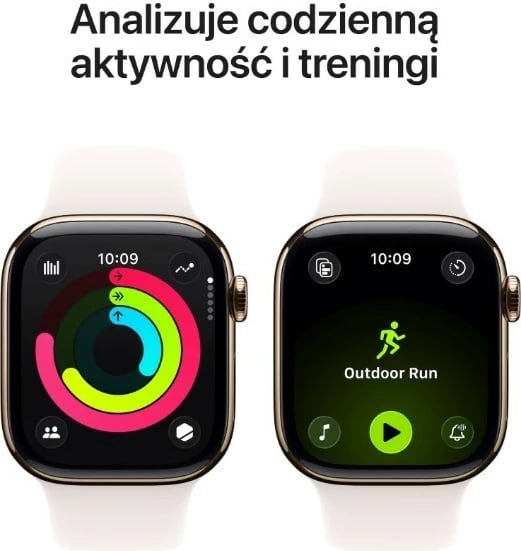 Smartwatch, Apple, Watch Series 11 GPS + Cellular 46mm titanium, 64 GB, ekran OLED LTPO Retina, rezistencë WR50M/IP6X, Rrip Sport M/L, ngjyrë ari me rrip rozë e butë