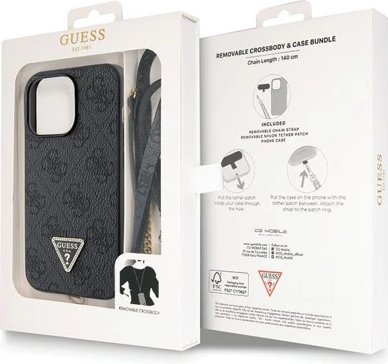 Mbështjellës Guess GUHCP13LP4TDSCPK për iPhone 13 Pro / 13, Crossbody 4G Metal Logo, i zi me rrip