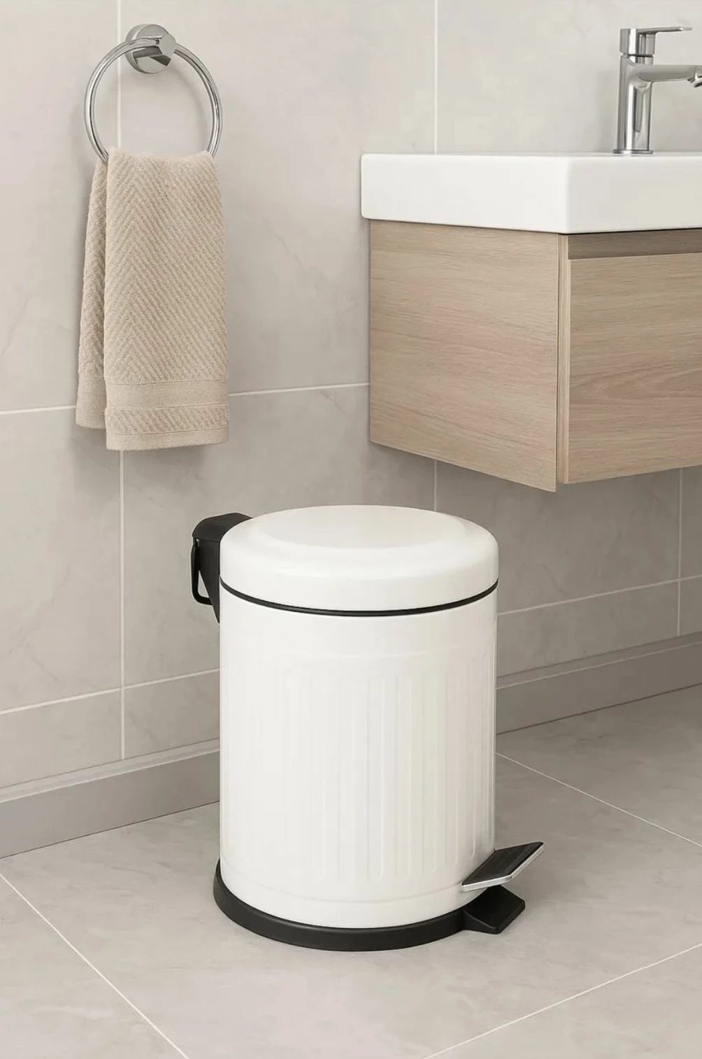 Kosh metali i bardhë me pedal, Hermia, d88, 33.5x20.5cm