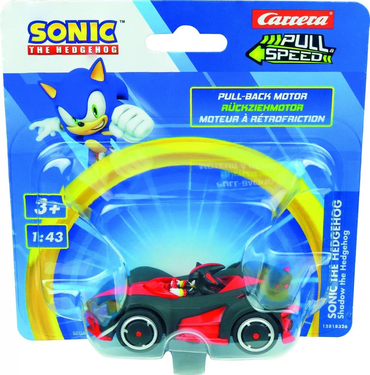 Veture lodër Carrera Sonic the Hedgehog Pull & Speed, Shadow, 1:43, e zezë/e kuqe