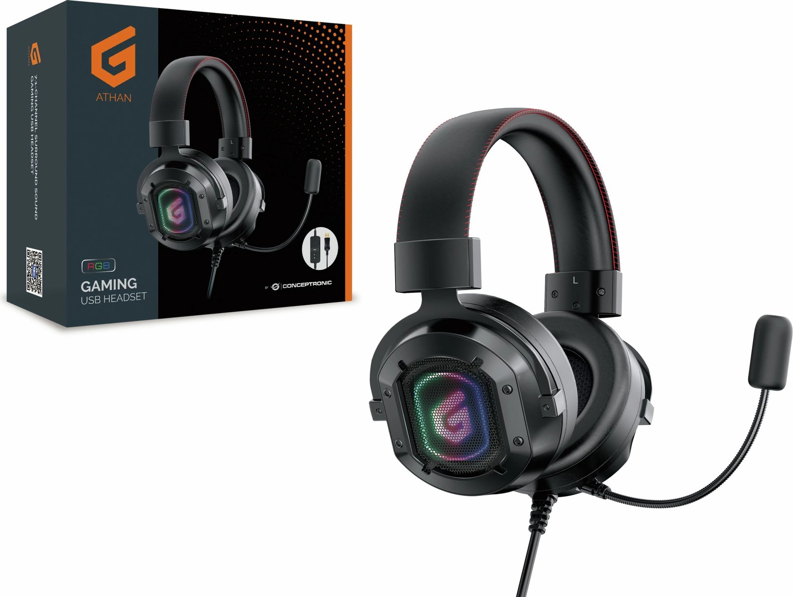 Kufje gaming Conceptronic USB Mikro 7.1, me ndriçim RGB, 2.2m, e zezë