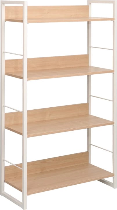 Raft librash Dorfie, ngjyrë natyrale me metal të bardhë, 70x30x124.5cm