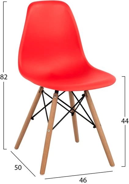 Karrige me këmbë druri dhe sedilje Twist PP e kuqe FH8460.04 46x50x82 cm, set prej 4 copë
