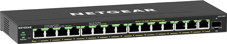 Switch i menaxhuar NETGEAR GS316EP-100PES, 16 porta Gigabit Ethernet, PoE, i zi