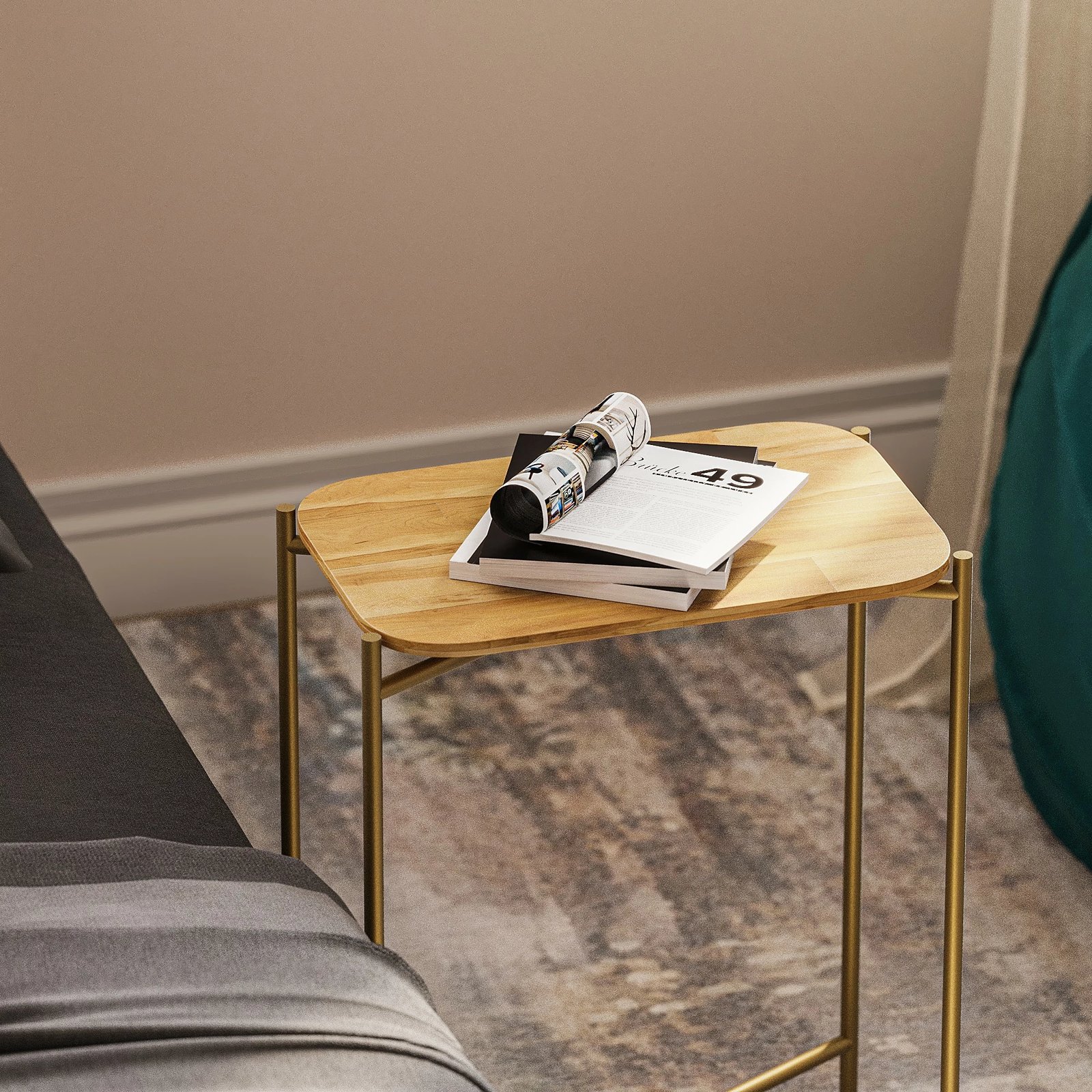 Tavolinë kafeje Hanah Home, Shb-003-A, ngjyrë ari dhe natyrale