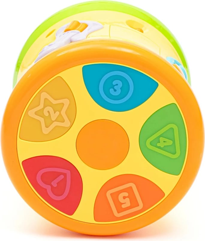 Lodër daulle muzikore, Baby Mix, Two-Sided Dynamic Drum, 8 melodi 12 këngë, drita LED, 10m+, 3xAAA, e verdhë