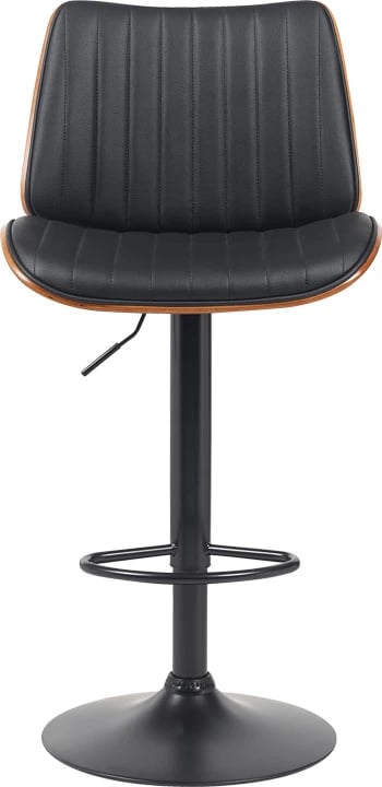 Karrige për bar Amani, lëkurë PU e zezë, bazë e zezë, 50.5x54x87.5-107.5cm