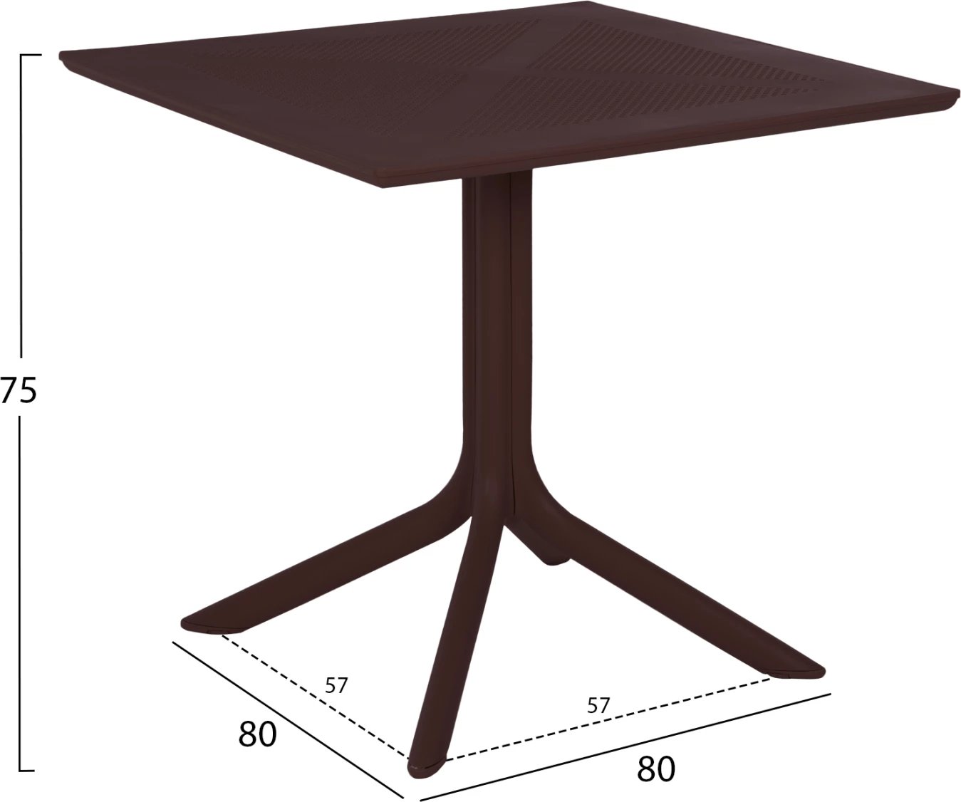 Tavolinë katrore për jashtë, polipropileni, ngjyrë kafe, LUNAR FH5930.13, 80x80x75 cm