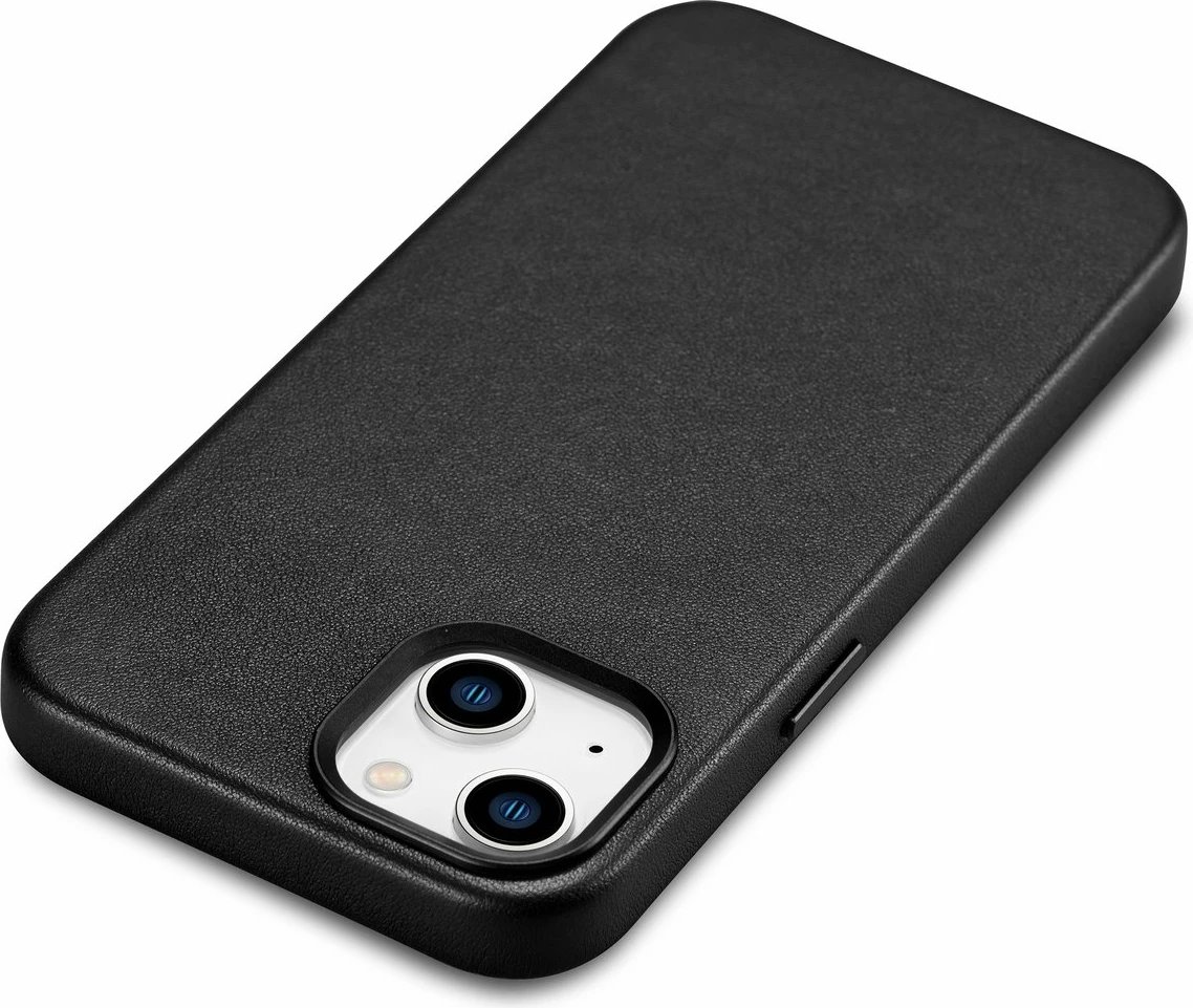 Mbështjellës iCarer për iPhone 14 Plus, lëkurë natyrale, MagSafe, zi