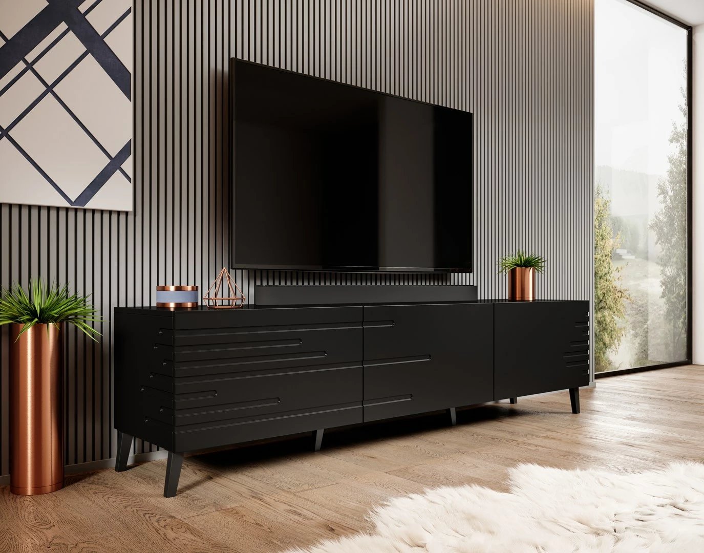 Komodinë Cama RTV, 186x40x48, e zezë mat