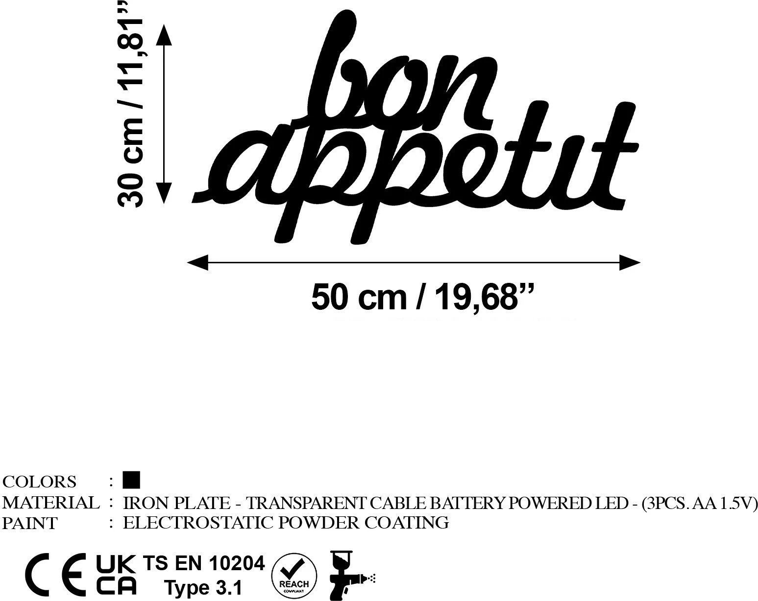 Aksesor dekorativ metalik për mur, Wallity, Bon Appetit 171, ngjyrë e zezë, 30x50cm