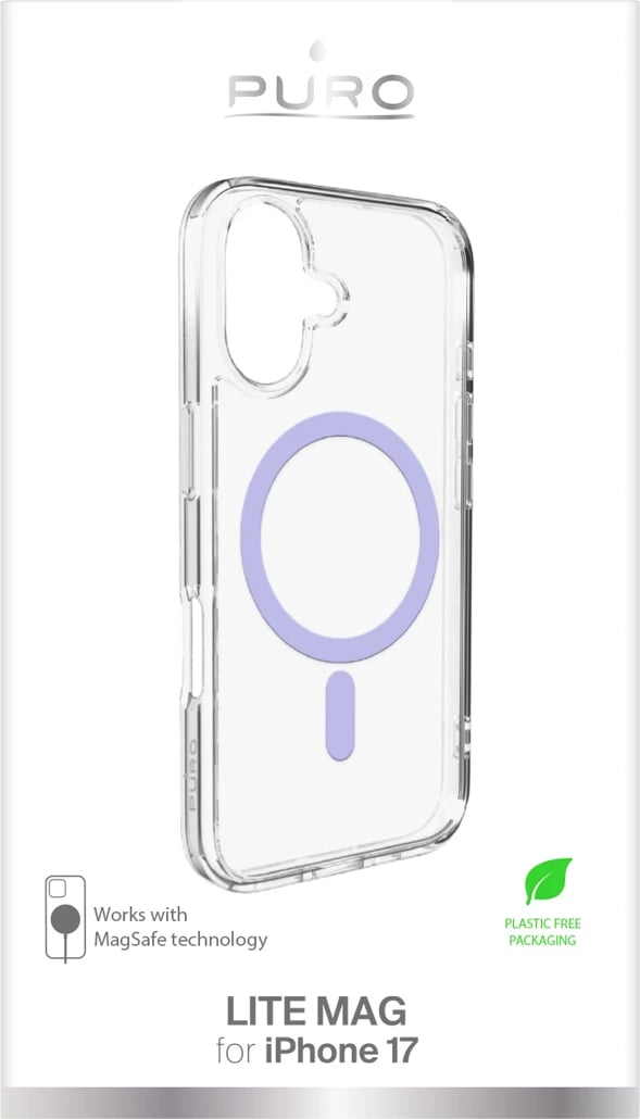 Mbështjellës Puro Lite Mag për iPhone 17, kompatibil me MagSafe, transparent me unazë rozë