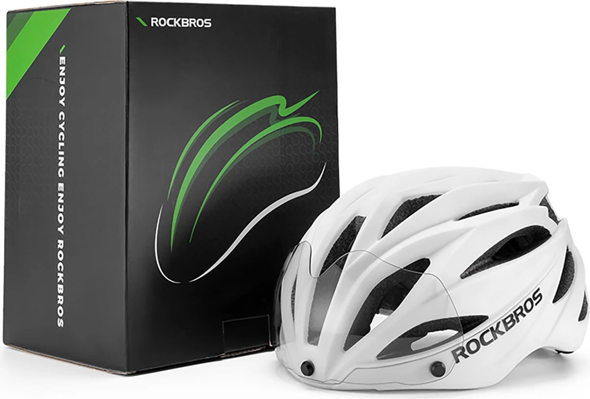 Helmetë biçiklete Rockbros 10110045005 me syze UV të ndashme, e bardhë, unisex