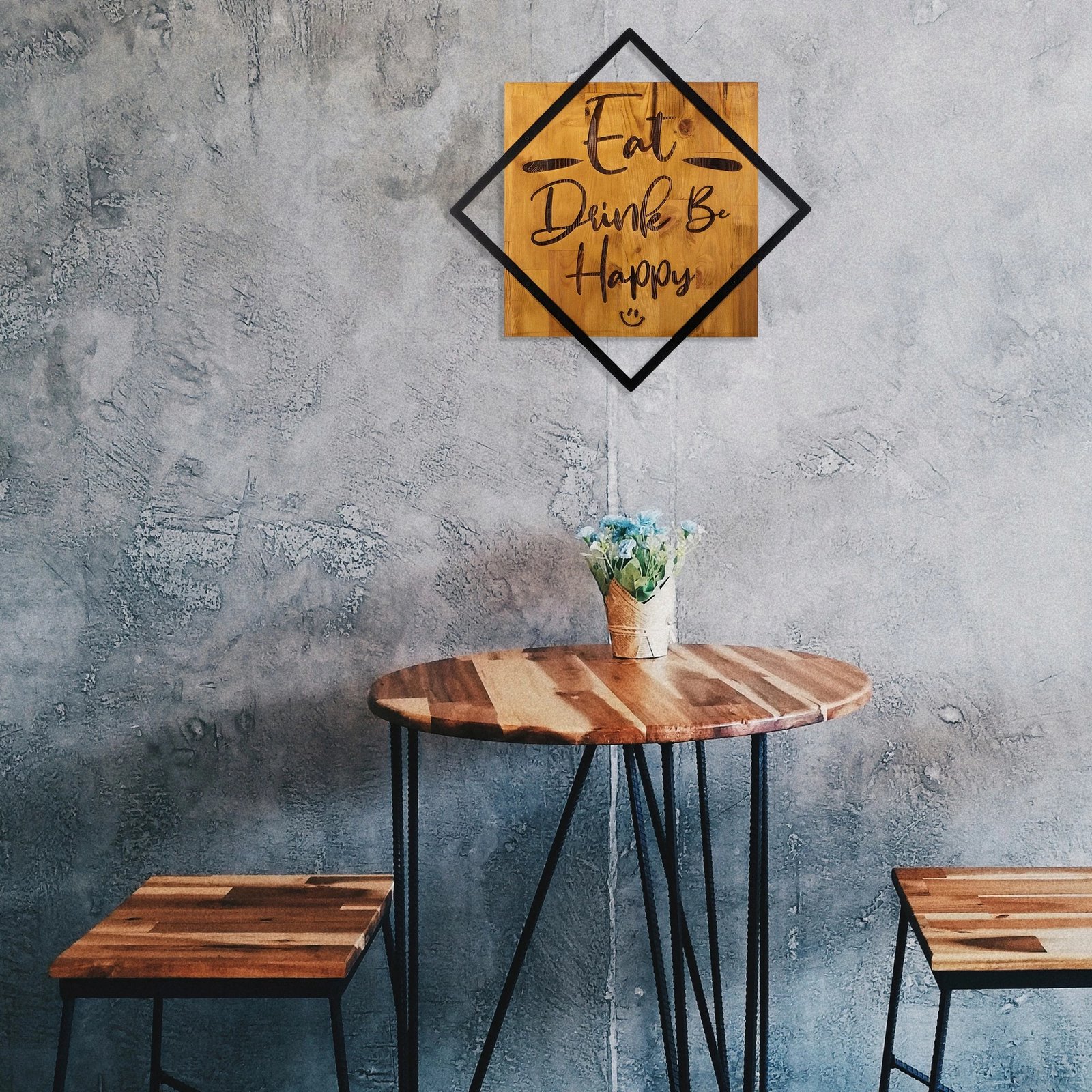 Aksesor dekorativ prej druri për mur, Wallity, ngjyrë arre, Eat, Drink Be, Happy