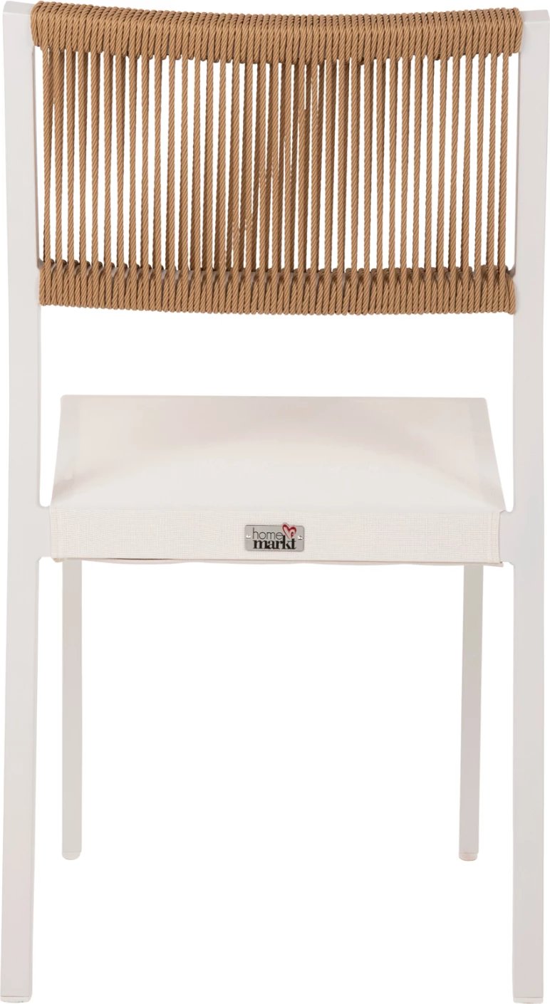 Karrige alumini FH5921.02, kornizë e bardhë dhe tekstil me ratan sintetik bezhë, 46x55.5x83H cm