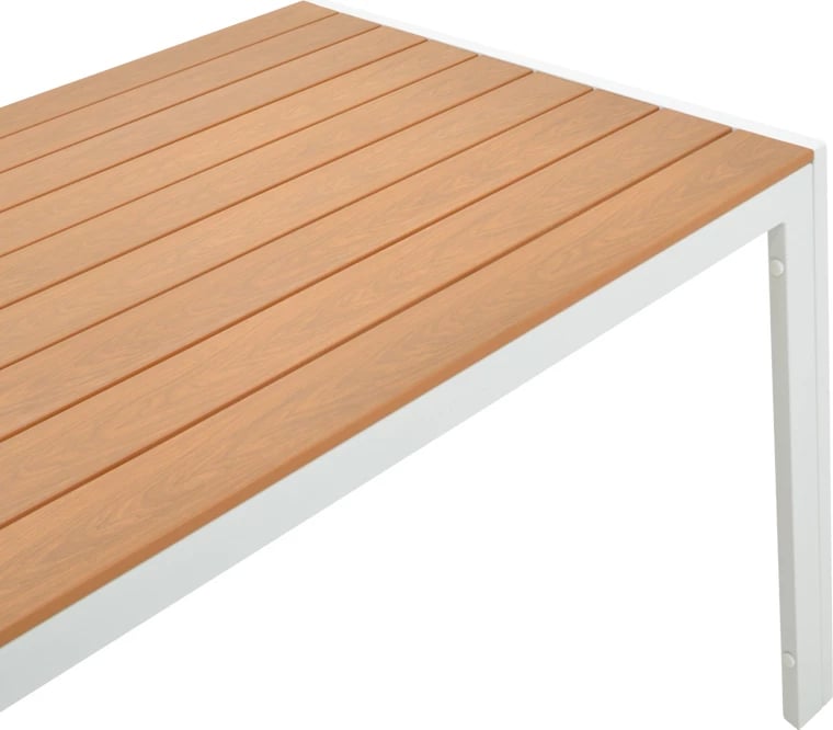 Tavolinë me karrige Mabu-Nares, 7 pjesë, alumin i bardhë dhe dru, 180x90x72.5 cm