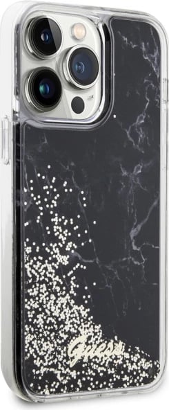 Mbështjellës Guess Liquid Glitter Marble për iPhone 14 Pro Max 6.7", i zi Mbështjellës Guess Liquid Glitter Marble për iPhone 14 Pro Max 6.7", i zi
