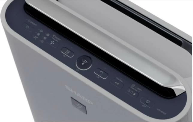 Pastrues ajri Sharp UA-HD50E-L, me jonizim Plasmacluster dhe lagështim, 38 m², 3-fish filtër HEPA, depozitë uji 2.5 L, gri