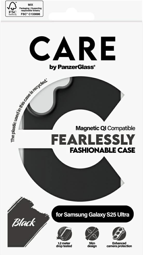 Mbështjellës PanzerGlass CARE Fashion QI për Samsung Galaxy S25 Ultra, i zi