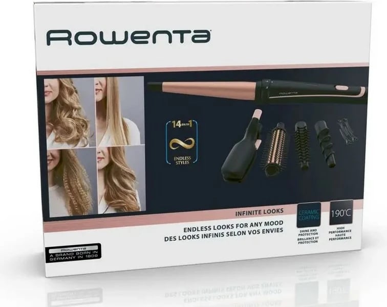 Multistyler flokësh Rowenta CF4231F0 14-në-1, 190°C, sipërfaqe qeramike, i zi