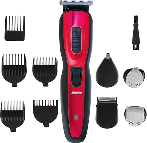 Trimmer 5 në 1, Adler, MS 2931, 5 koka ndërruese, teh/kreherë çeliku, pa kabllo, 48W, me bazë-karikues, e kuqe/zezë, set