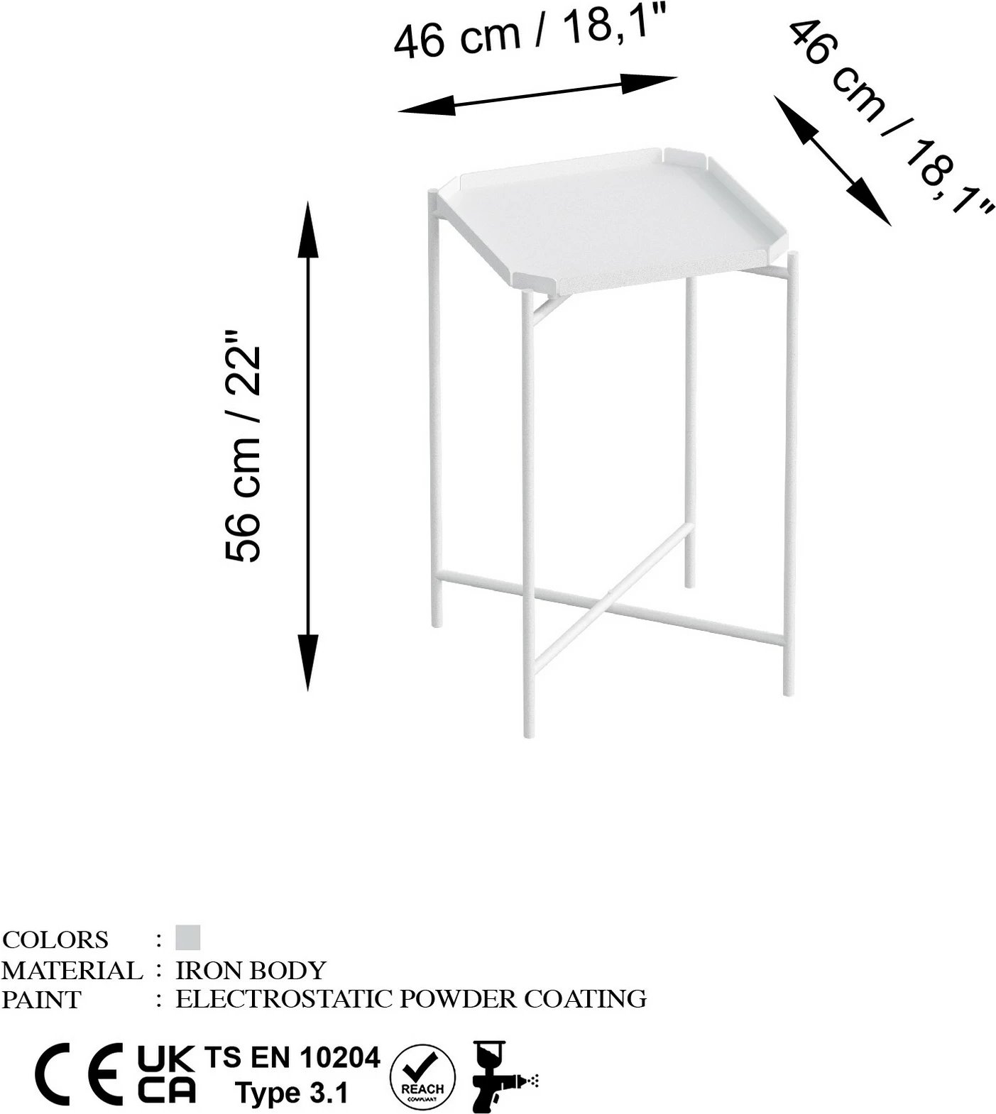 Tavolinë kafeje metalike, e bardhë, Hanah Home, SHB-008-B