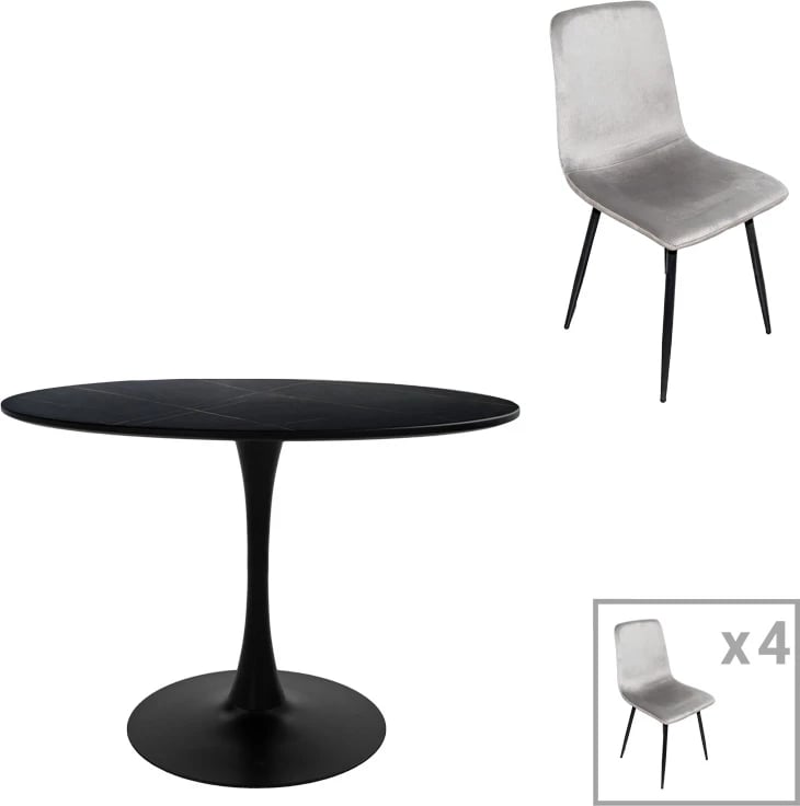 Set tavoline me karrige Balou-Grato, 5 copë, e zezë-gri, D120x73cm