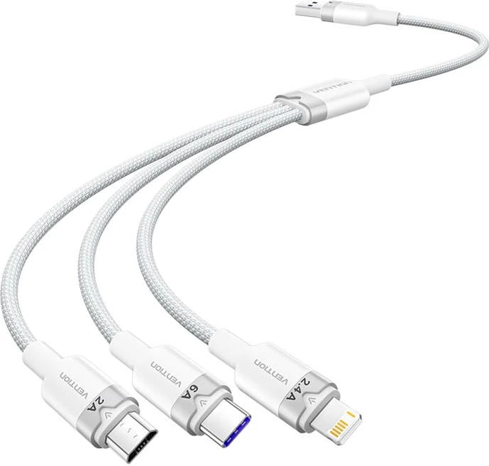 Kabllo 3-në-1 Vention CTRWG, USB 2.0 A në USB-C/Lightning/Micro-B, 1.5m, Bardhë