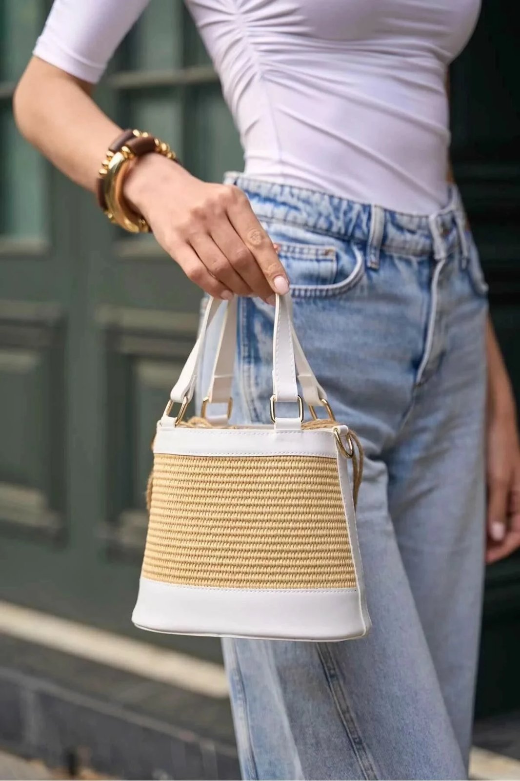 Çantë dore, ngjyrë e bardhë dhe lisi, MK1020225SV10-024