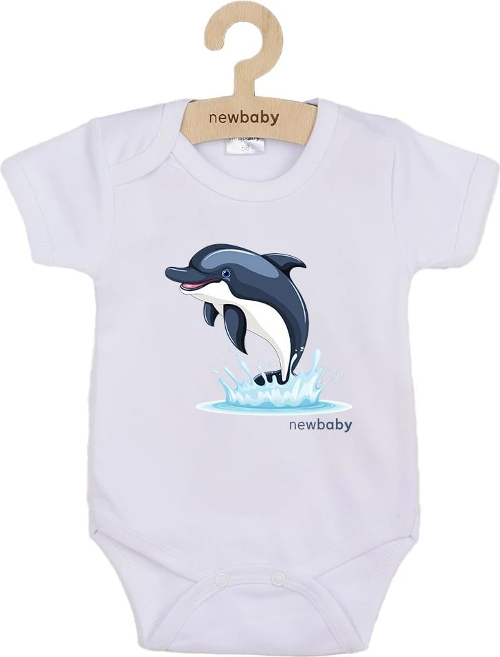 Body për bebe NEW BABY Dolphin me mëngë të shkurta 100% pambuk madhësi 80 (9-12m) e bardhë