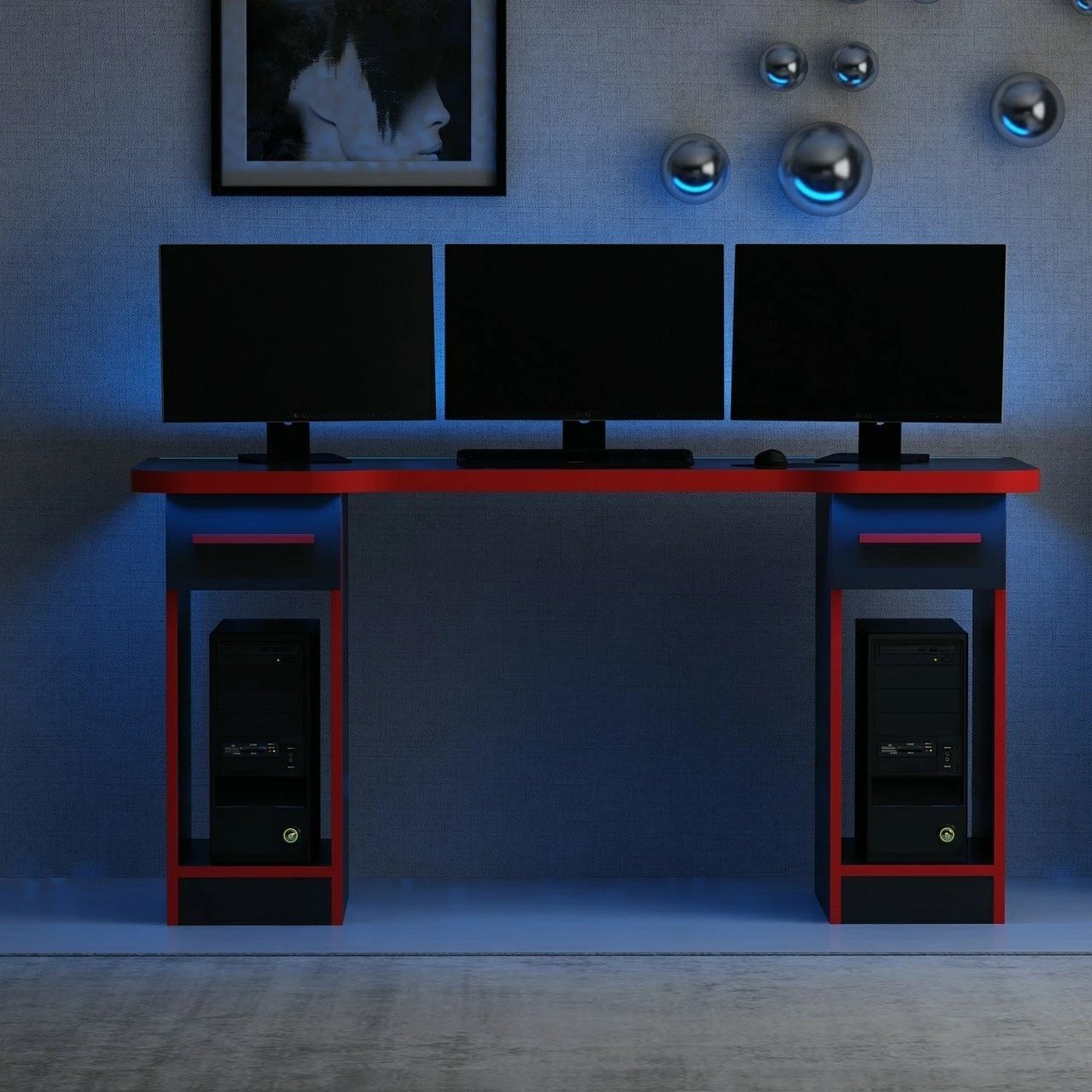 Tavolinë gaming Skye Decor, Phoenix 2, e zezë-kuqe