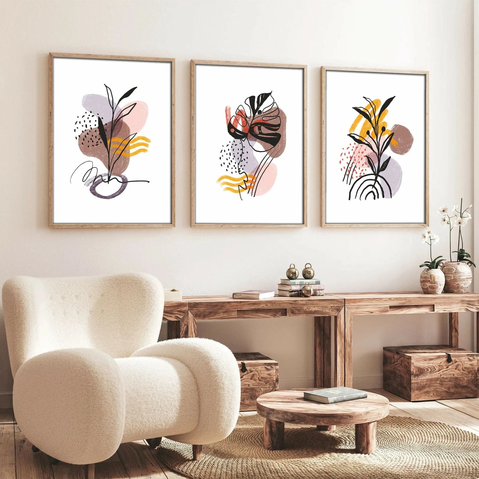 Set pikturash dekorative me kornizë, MDF, shumëngjyrëshe, Wallity Huhu227, 50x70cm (3 copë)