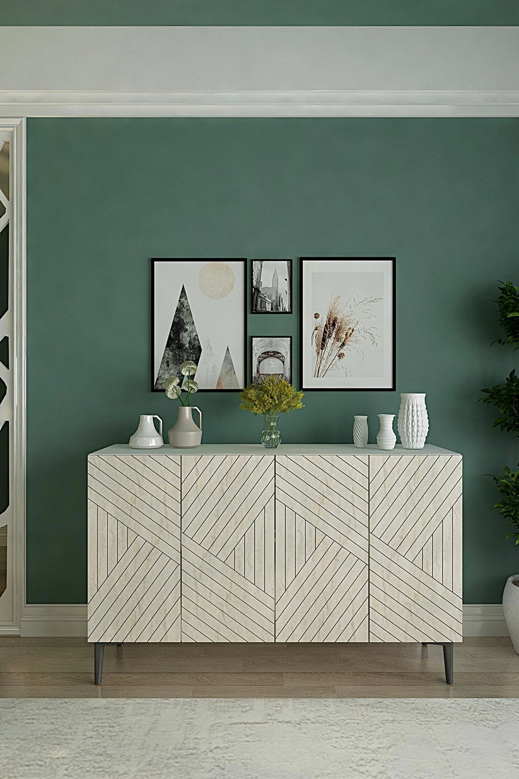 Konsol Skye Decor, Ferro 120, e bardhë, travertin