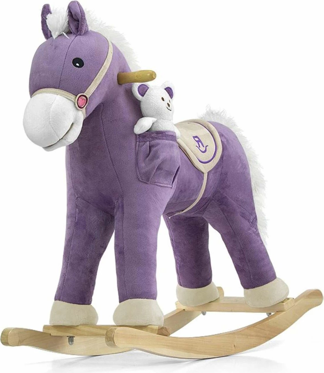 Kalë lëkundës, Milly Mally, Pony, me tinguj dhe lëvizje, 74x28x58 cm, deri 30 kg, me lodër pelush, vjollcë