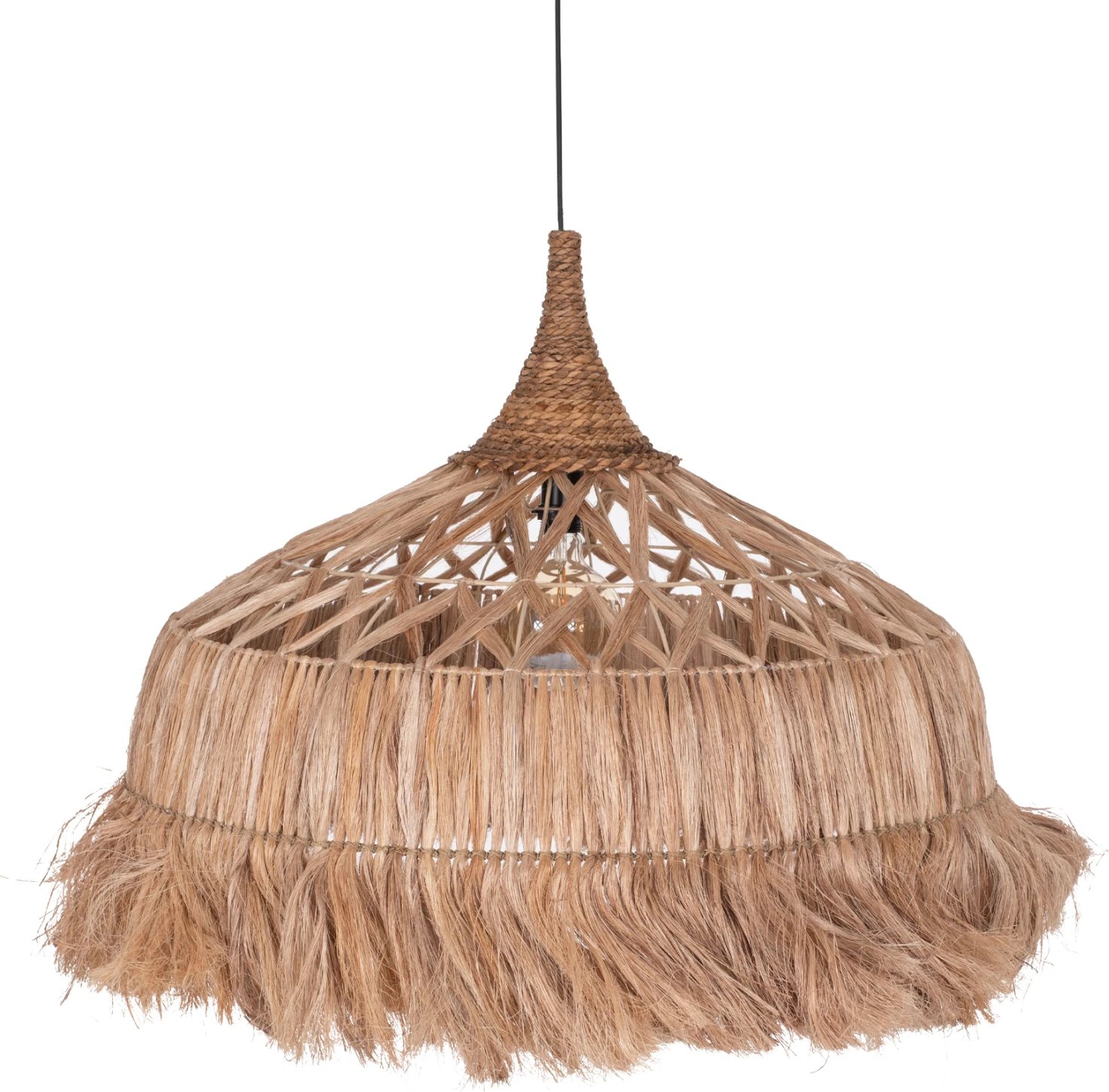 Llambë tavani prej fibrash abaka, ngjyrë natyrale, Φ80x62-90Hcm, FH7780 Llambë tavani prej fibrash abaka, ngjyrë natyrale, Φ80x62-90Hcm, FH7780