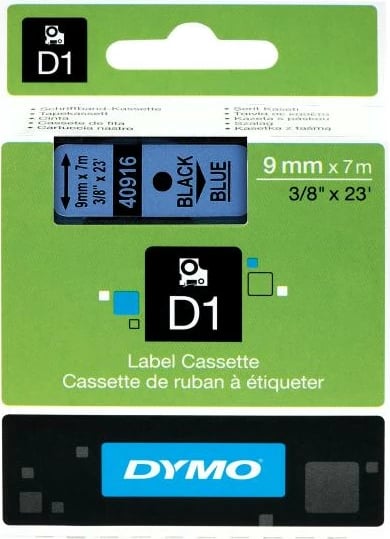 shirit etiketime, Dymo, D1 40916 (S0720710), 9mm x 7m, poliester, i zi mbi blu