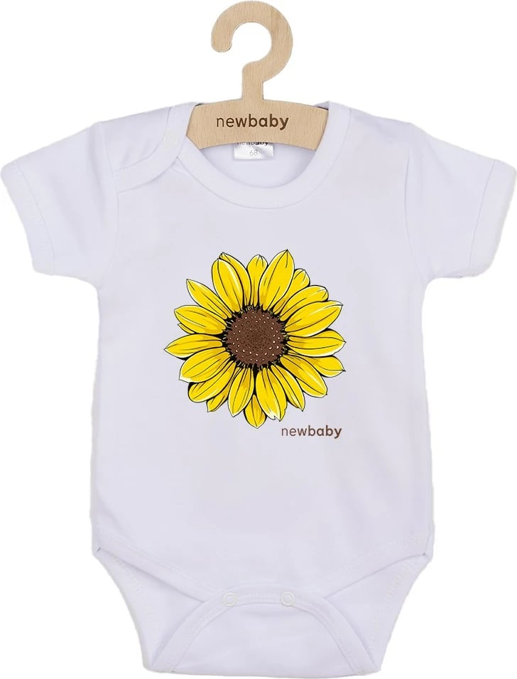 Bodysuit bebe, New Baby, Sunflower, 100% pambuk, mëngë të shkurtra, madhësi 68 (4-6m), e bardhë