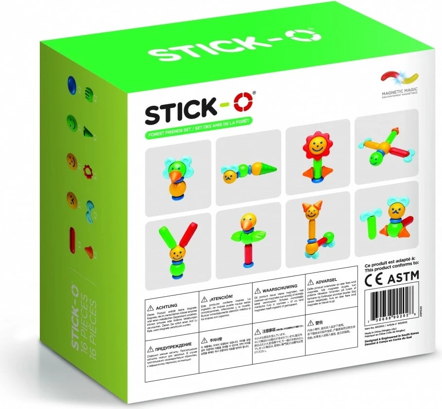 Set lodrash magnetike Magformers Stick-O Forest Friends, 16 pjesë, shumëngjyrëshe