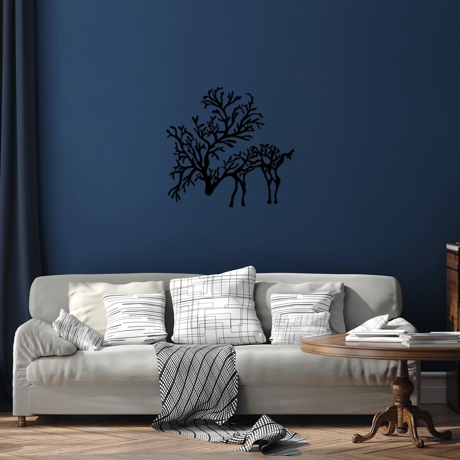 Aksesor dekorativ metalik për mur, drerë, Wallity, ngjyrë e zezë, 66x70cm