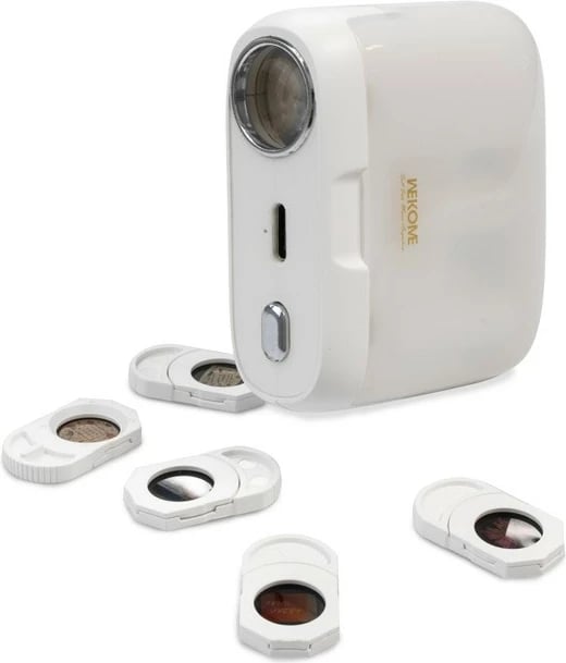 Kufje wireless WEKOME S28 Pop Digital Series, Bluetooth 5.3, me kuti karikimi dhe projektor, të bardha