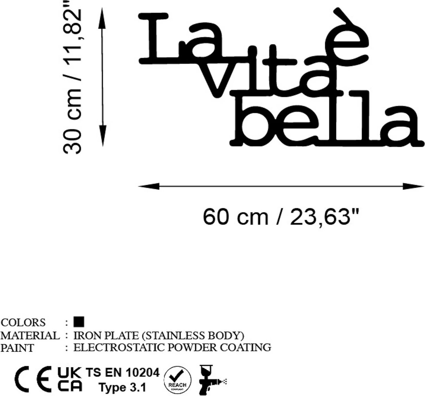 Aksesor metalik dekorativ për mur, Wallity, Vita E Bella 1, ngjyrë e zezë, 60x30cm