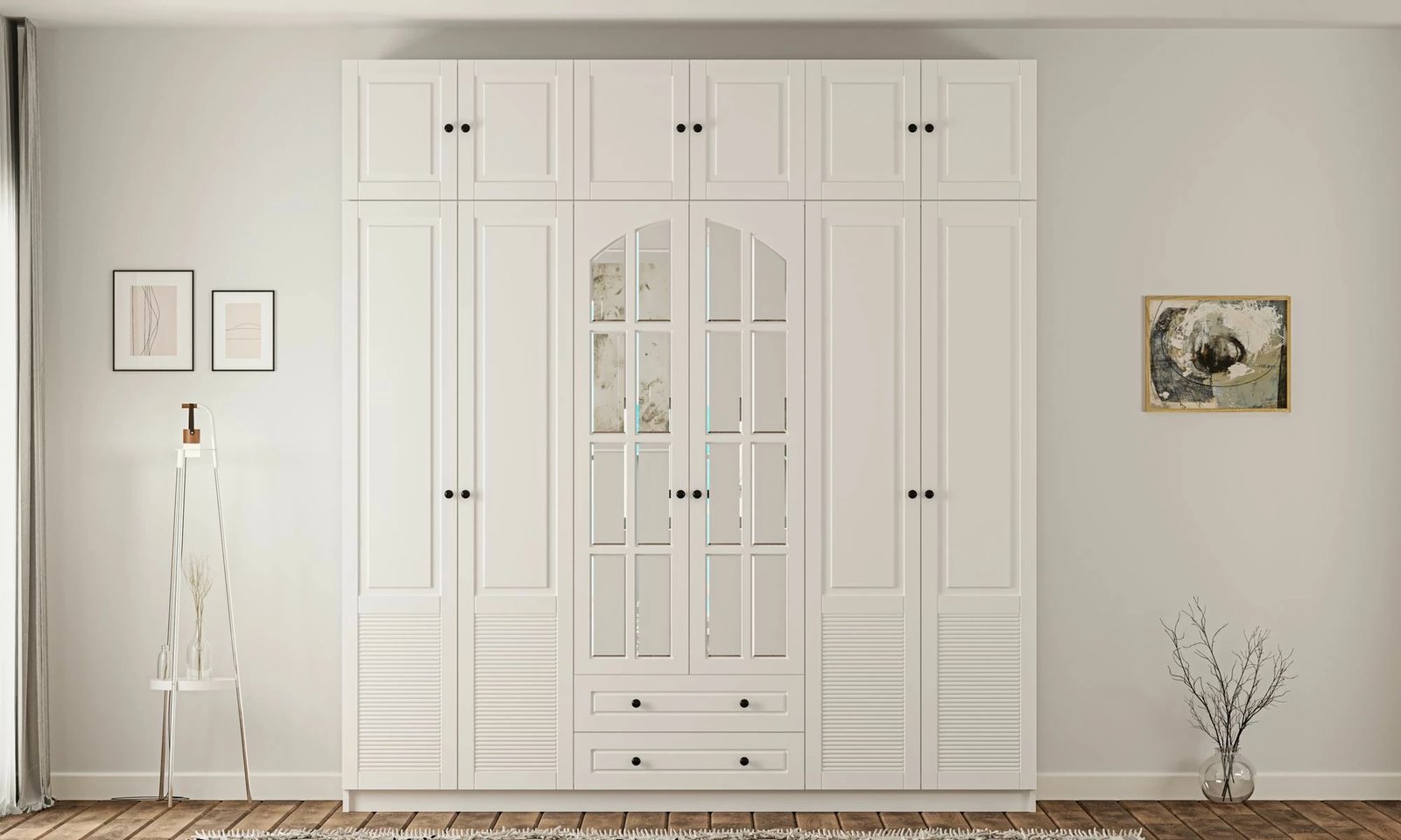 Dollap rrobash Skye Decor, ngjyrë e bardhë mat, RB-185-19, 210x210x52cm